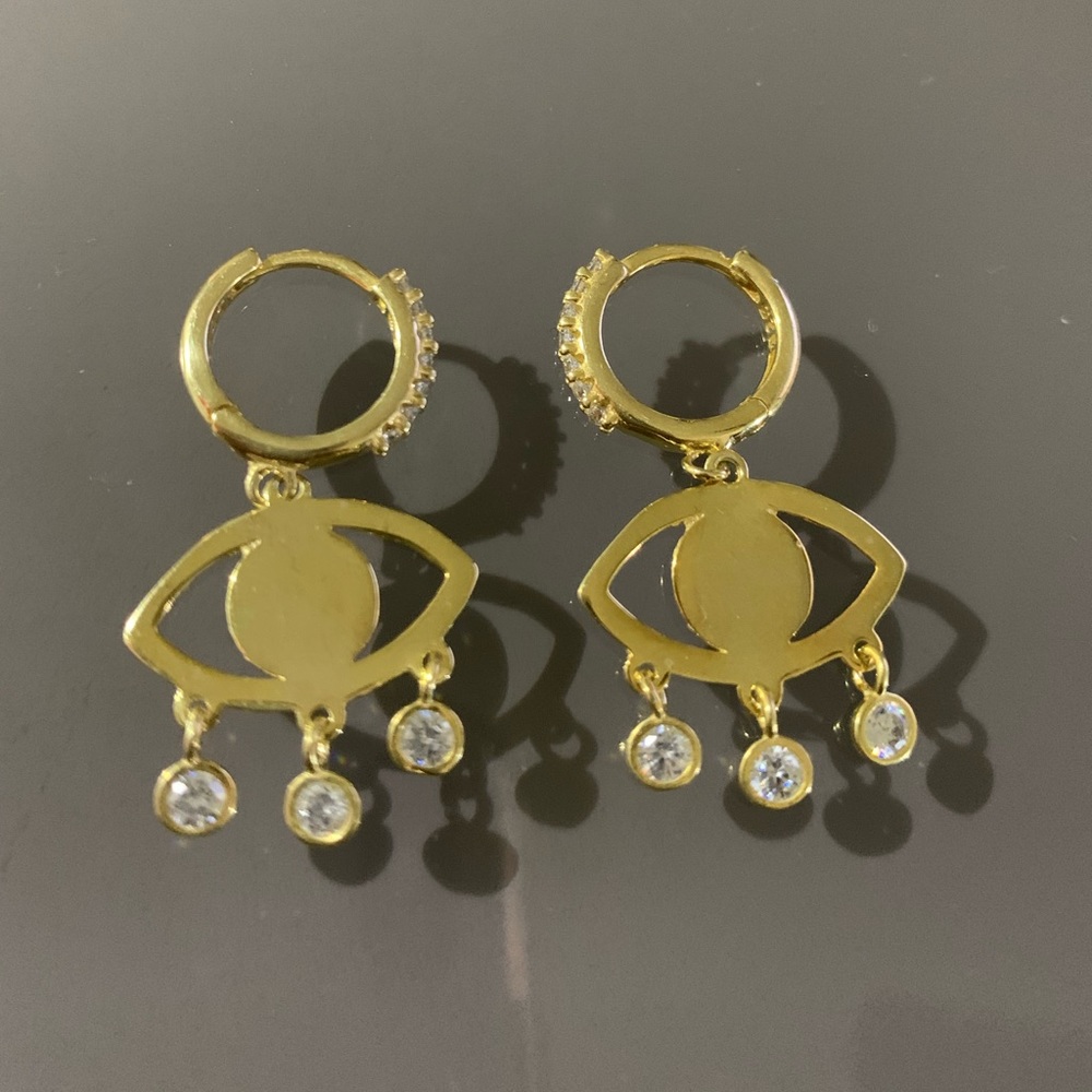 Sphera Milano 14K Gold CZ Evil Eye Hoop Earrings
